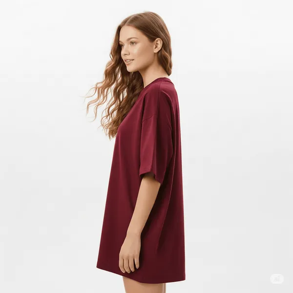 Maroon_Cotton_Premium_Oversized_Fit_Crew-Neck_Essential_Comfort_Tee_T-Shirt_For_Women