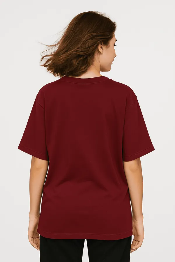 Maroon_Cotton_Premium_Oversized_Fit_Crew-Neck_Essential_Comfort_Tee_T-Shirt_For_Women
