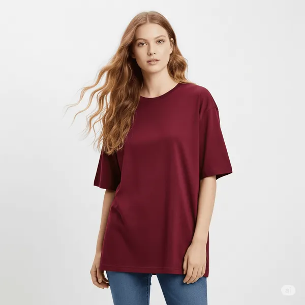 Maroon_Cotton_Premium_Oversized_Fit_Crew-Neck_Essential_Comfort_Tee_T-Shirt_For_Women