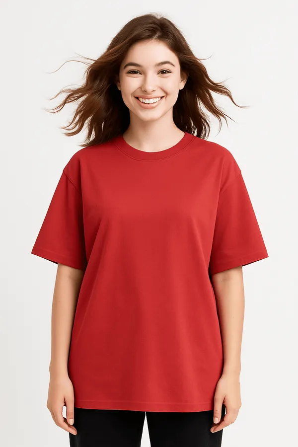 Red_Cotton_Premium_Fit_Crew-Neck_Essential_Comfort_Tee_Oversized_T-Shirt_For_Women