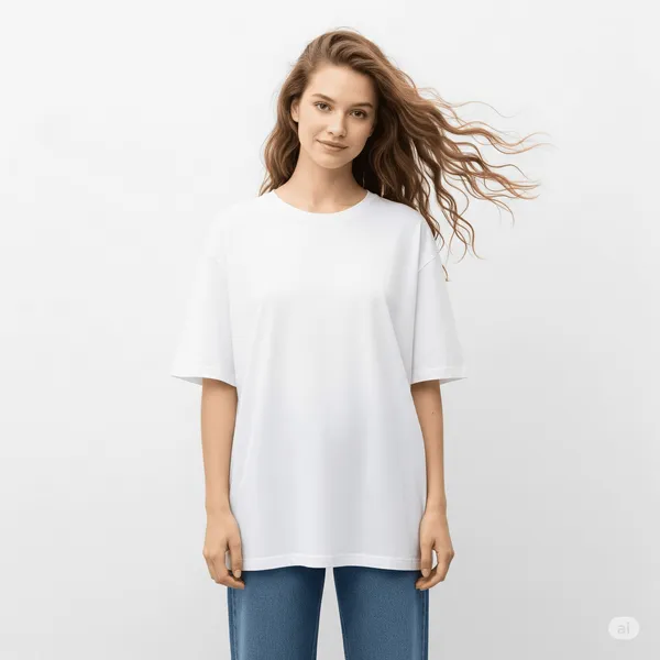 White_Cotton_Premium_Oversized_Fit_Crew-Neck_Essential_Comfort_Tee_T-Shirt_For_Women