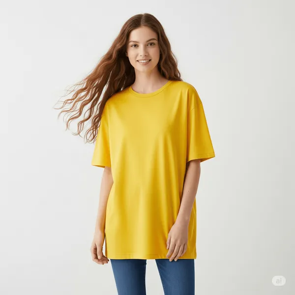 Yellow_Cotton_Premium_Oversized_Fit_Crew-Neck_Plain_T-Shirt_For_Women
