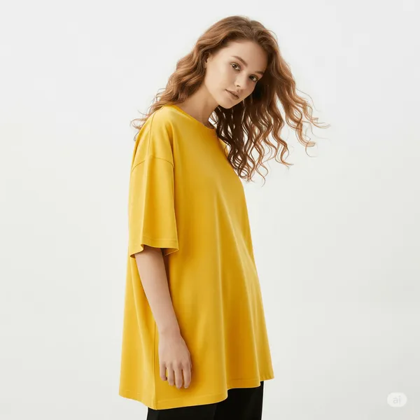 Yellow_Cotton_Premium_Oversized_Fit_Crew-Neck_Plain_T-Shirt_For_Women