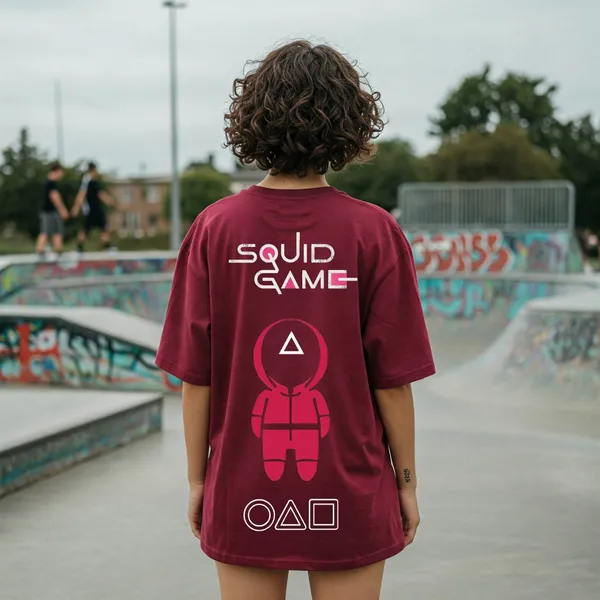 Maroon_Cotton_Premium_Squid_Game_Graphic_Print_Oversized_T-Shirt_For_Women