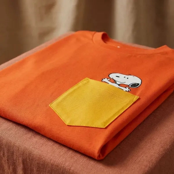 Orange_Cotton_Premium_Snoopy_Pocket_Cartoon_Tee_T-Shirt_For_Women