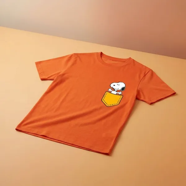Orange_Cotton_Premium_Snoopy_Pocket_Cartoon_Tee_T-Shirt_For_Women