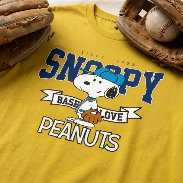 Yellow_Cotton_Premium_Snoopy_Baseball_Peanuts_Tee_T-Shirt_For_Women