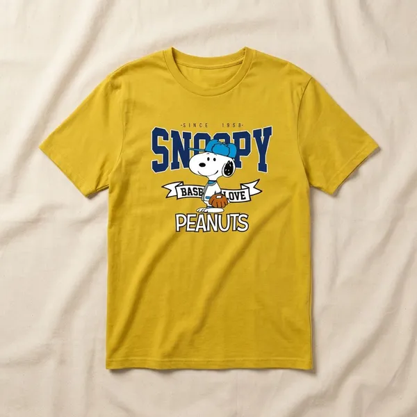 Yellow_Cotton_Premium_Snoopy_Baseball_Peanuts_Tee_T-Shirt_For_Women