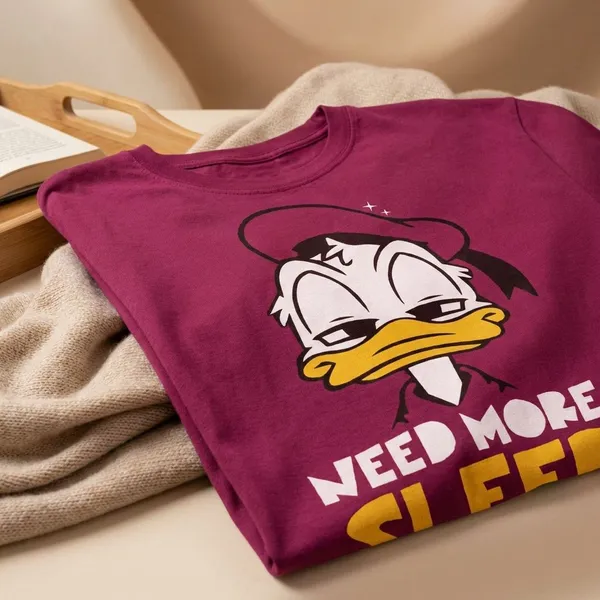 Maroon_Cotton_Premium_Donald_Duck_Need_More_Sleep_Disney_Tee_T-Shirt_For_Women