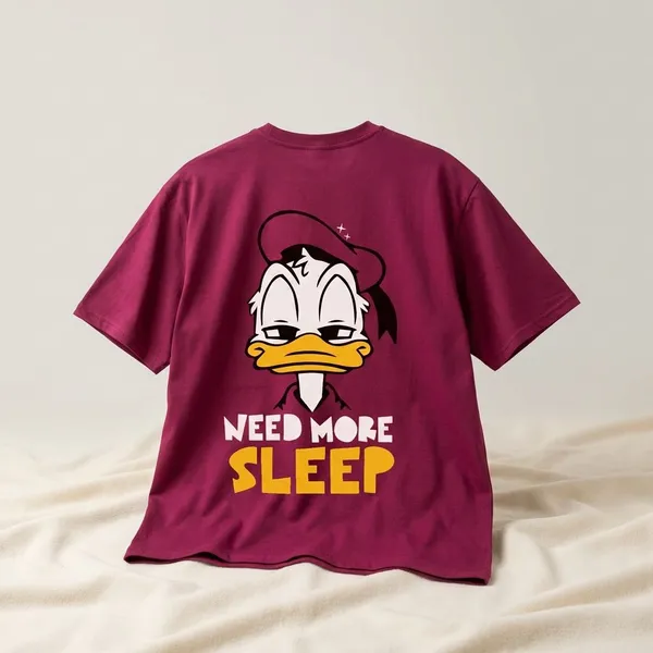 Maroon_Cotton_Premium_Donald_Duck_Need_More_Sleep_Disney_Tee_T-Shirt_For_Women