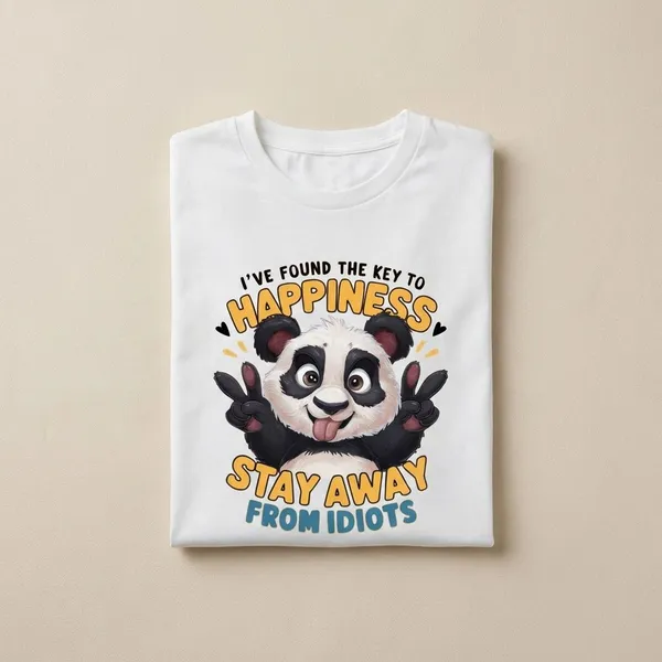 White_Cotton_Premium_Key_To_Happiness_Panda_Graphic_Tee_T-Shirt_For_Women