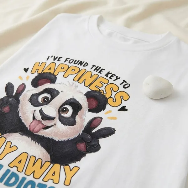 White_Cotton_Premium_Key_To_Happiness_Panda_Graphic_Tee_T-Shirt_For_Women
