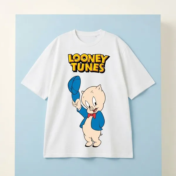White_Cotton_Premium_Porky_Pig_Looney_Tunes_Cartoon_Tee_T-Shirt_For_Women