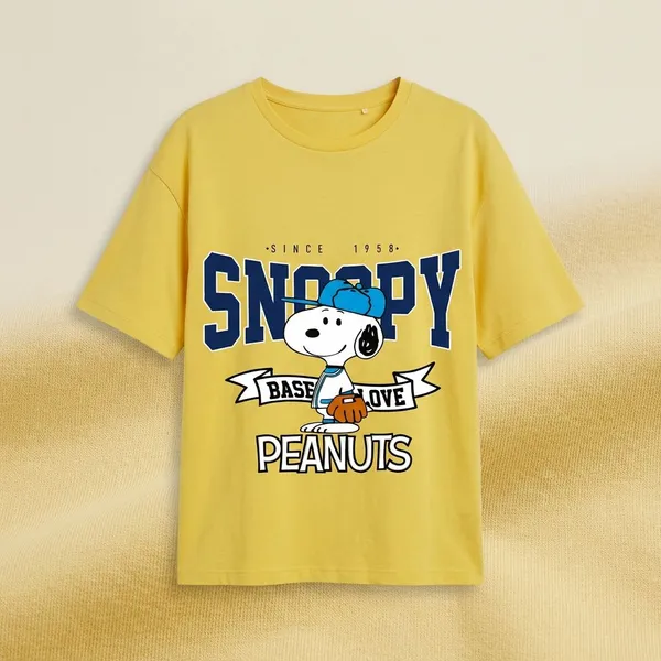 Yellow_Cotton_Premium_Snoopy_Baseball_Graphic_Oversized_T-Shirt_For_Women