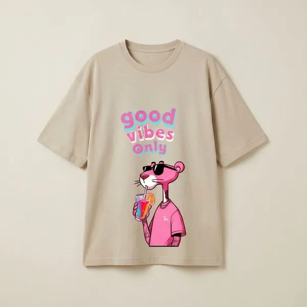 Beige_Cotton_Premium_Panther_Good_Vibes_Only_Graphic_Oversized_T-Shirt_For_Women
