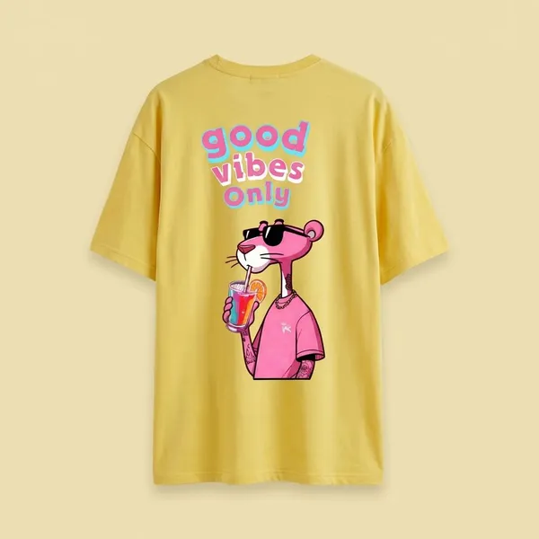 Yellow_Cotton_Premium_Panther_Good_Vibes_Only_Graphic_Oversized_T-Shirt_For_Women