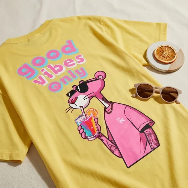 Yellow_Cotton_Premium_Panther_Good_Vibes_Only_Graphic_Oversized_T-Shirt_For_Women
