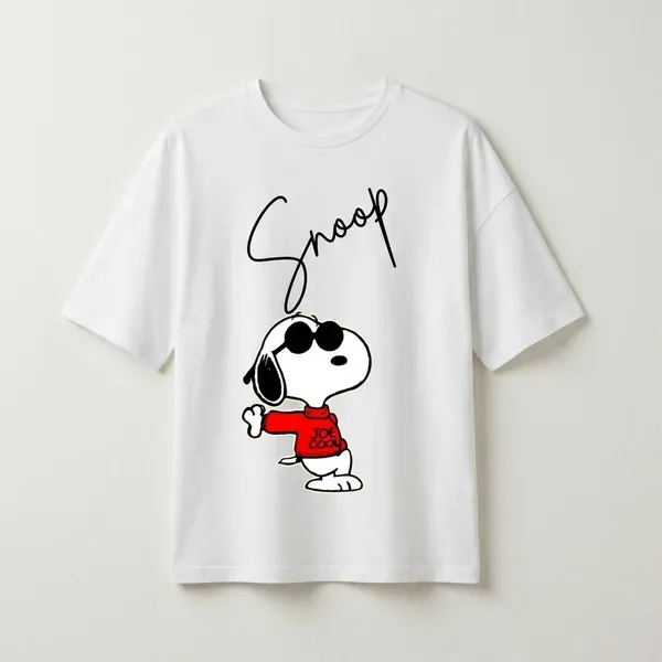 White_Cotton_Premium_Snoopy_Joe_Cool_Graphic_Oversized_T-Shirt_For_Women