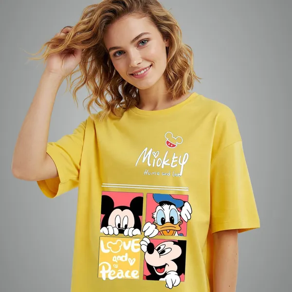 Yellow_Cotton_Premium_Mickey_&_Donald_Love_Peace_Graphic_Oversized_T-Shirt_For_Women