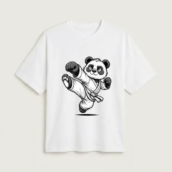 White_Cotton_Premium_Karate_Panda_Graphic_Oversized_T-Shirt_For_Women