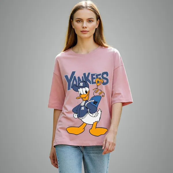 Pink_Cotton_Premium_Donald_Duck_Yankees_Graphic_Oversized_T-Shirt_For_Women