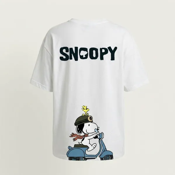 White_Cotton_Premium_Snoopy_Scooter_Graphic_Oversized_T-Shirt_For_Women