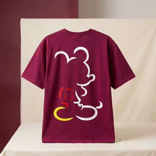 Maroon_Cotton_Premium_Mickey_Mouse_Outline_Graphic_Oversized_T-Shirt_For_Women