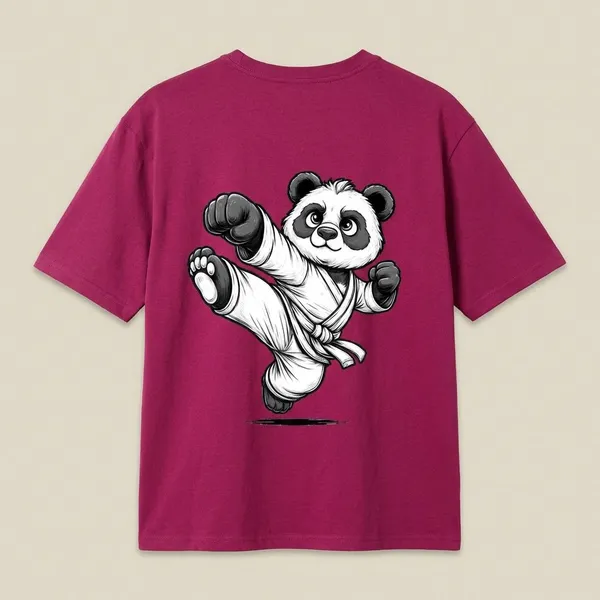 Maroon_Cotton_Premium_Karate_Panda_Graphic_Oversized_T-Shirt_For_Women