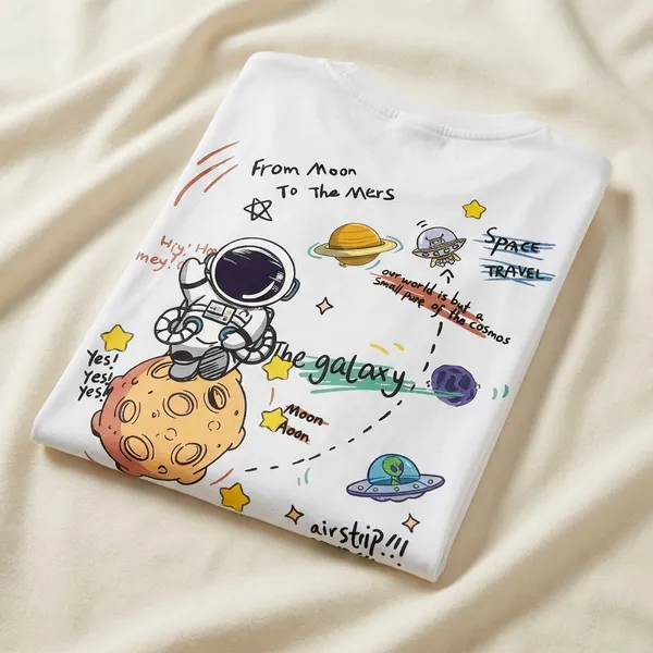 White_Cotton_Premium_Space_Travel_Doodle_Graphic_Oversized_T-Shirt_For_Women