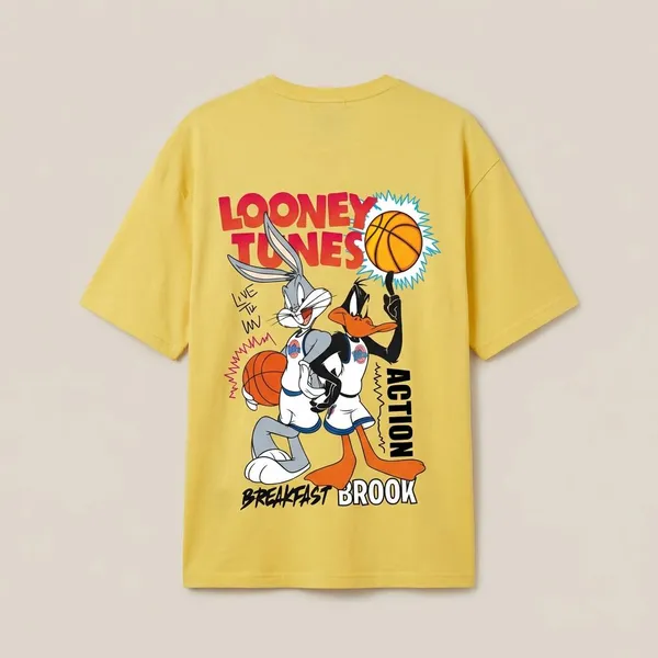 Yellow_Cotton_Premium_Looney_Tunes_Basketball_Graphic_Oversized_T-Shirt_For_Women