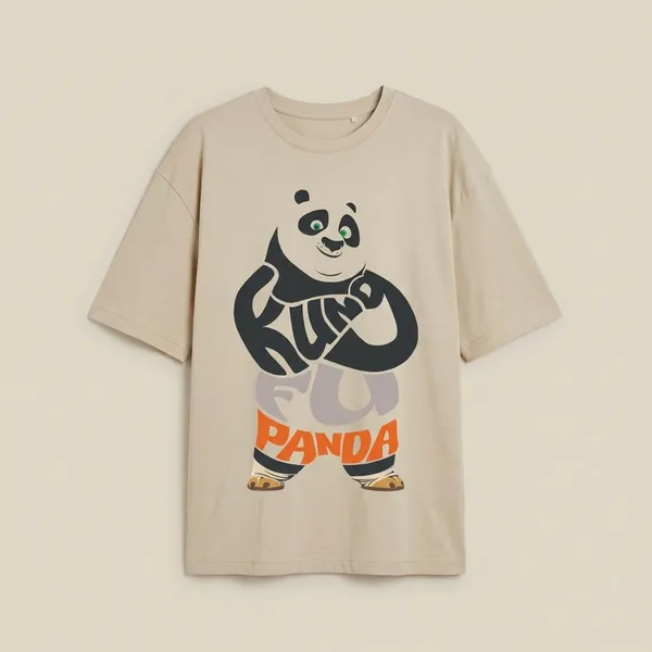 Beige_Cotton_Premium_Kung_Fu_Panda_Text_Graphic_Oversized_T-Shirt_For_Women