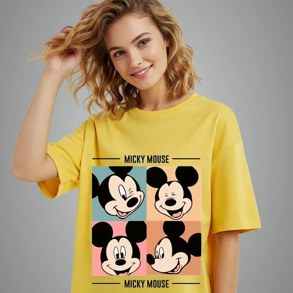 Yellow_Cotton_Premium_Mickey_Mouse_Expressions_Graphic_Oversized_T-Shirt_For_Women