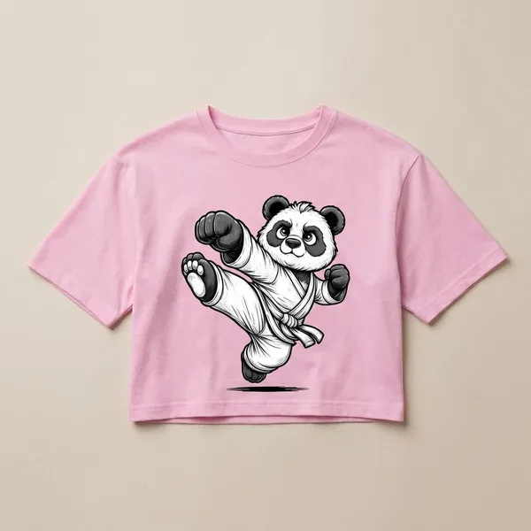Pink_Cotton_Premium_Karate_Panda_Graphic_Cropped_T-Shirt_For_Women