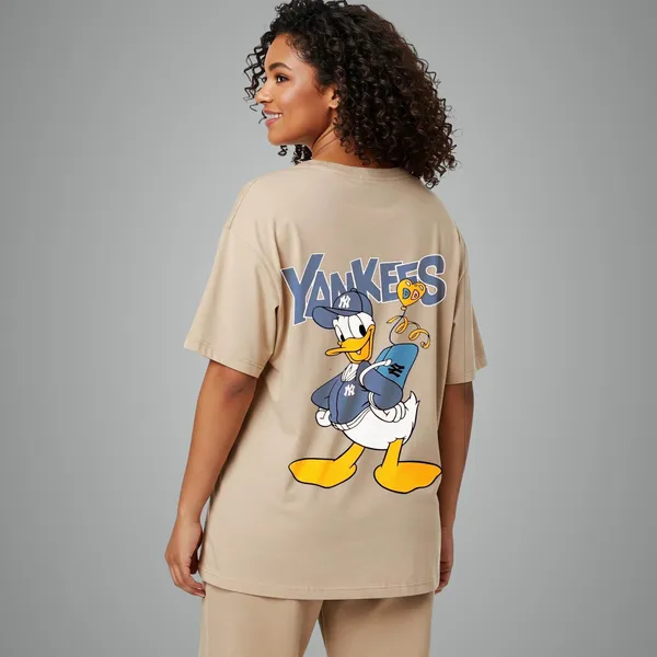 Beige_Cotton_Premium_Donald_Duck_Yankees_Graphic_Disney_Sports_Oversized_T-Shirt_For_Women