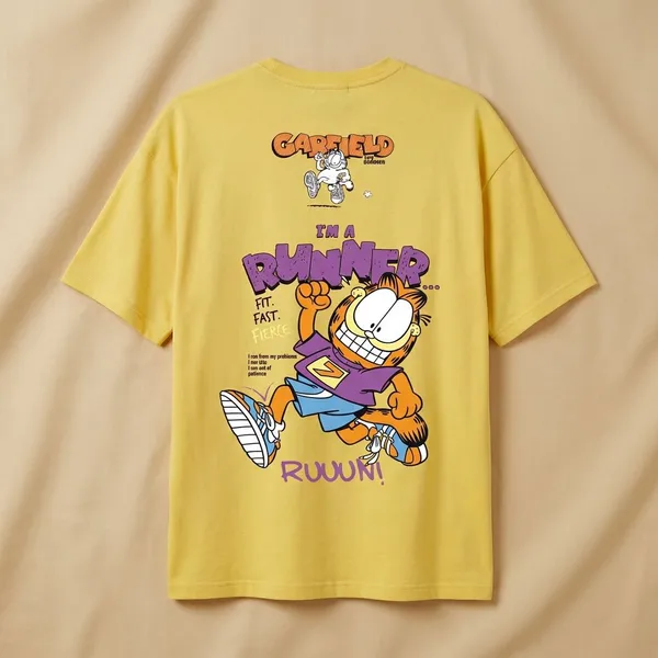 Yellow_Cotton_Premium_Garfield_I'M_A_Runner_Graphic_Oversized_Cartoon_T-Shirt_For_Women