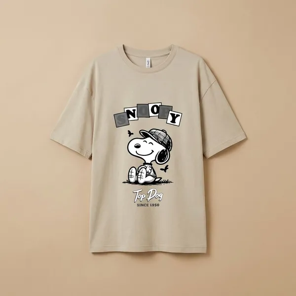 Beige_Cotton_Premium_Snoopy_Top_Dog_Since_1950_Graphic_Oversized_T-Shirt_For_Women