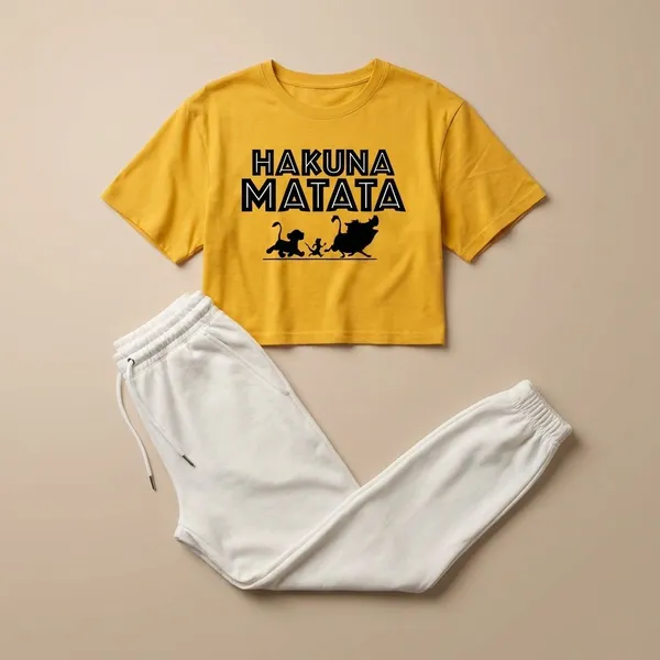 Yellow_Cotton_Premium_Hakuna_Matata_With_Sweatpants_With_Outfit_Crop_Top_For_Women