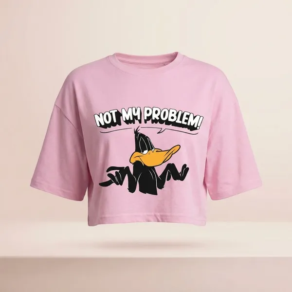 Pink_Cotton_Premium_Daffy_Duck_Not_My_Problem_Graphic_Crop_Top_For_Women