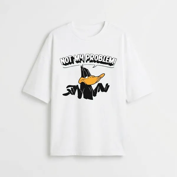 White_Cotton_Premium_Daffy_Duck_Not_My_Problem_Graphic_Oversized_T-Shirt_For_Women