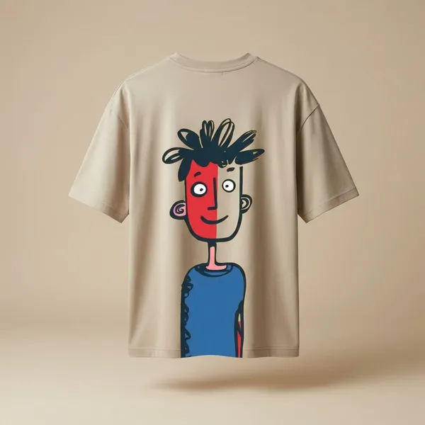 Tan_And_Beige_Cotton_Premium_Split_Face_Character_Graphic_Artistic_Tee_Oversized_T-Shirt_For_Men