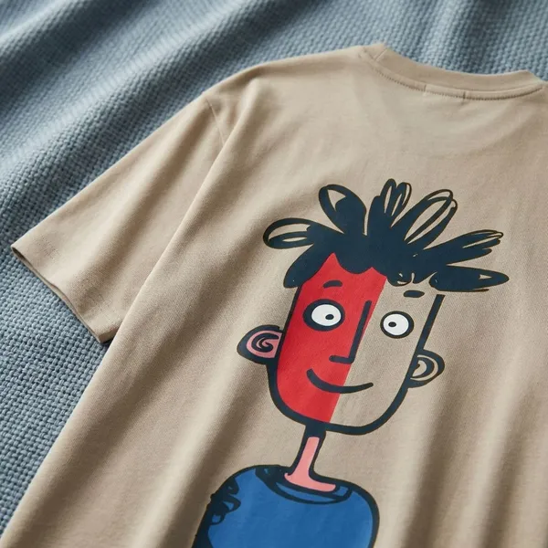 Tan_And_Beige_Cotton_Premium_Split_Face_Character_Graphic_Artistic_Tee_Oversized_T-Shirt_For_Men