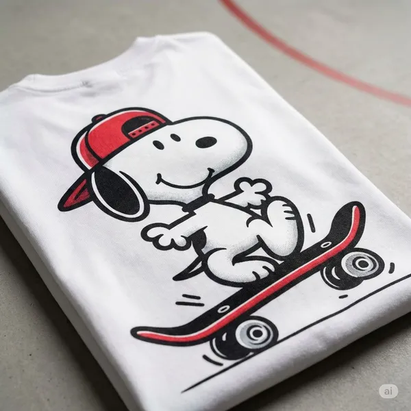 White_Cotton_Premium_Snoopy_Skateboarder_Cartoon_Skate_Tee_Oversized_T-Shirt_For_Men