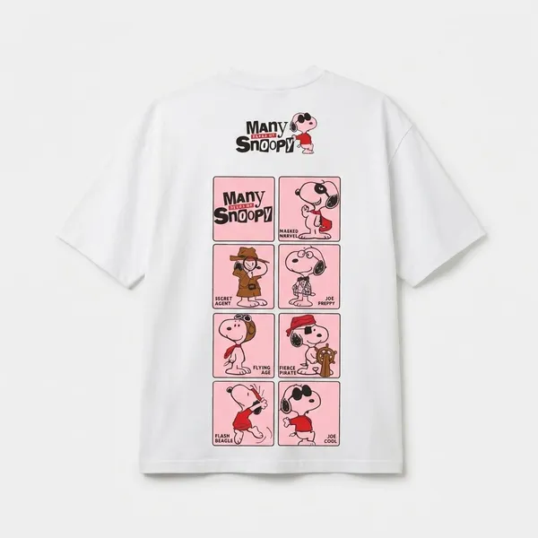 White_Cotton_Premium_Many_Tales_Of_Snoopy_Character_Print_Peanuts_Tee_Oversized_T-Shirt_For_Men