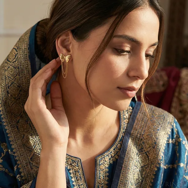 Gold_Plated_22_K_Crystal_Butterfly_Chain_Drop_Earrings