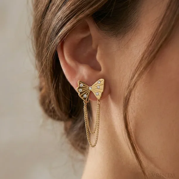 Gold_Plated_22_K_Crystal_Butterfly_Chain_Drop_Earrings