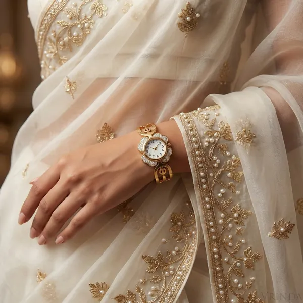 Gold_Plated_22_K_Flower_Motif_Bangle_Watch_Bracelet_For_Women