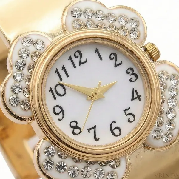 Gold_Plated_22_K_Flower_Motif_Bangle_Watch_Bracelet_For_Women
