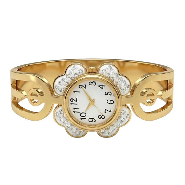 Gold_Plated_22_K_Flower_Motif_Bangle_Watch_Bracelet_For_Women