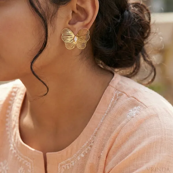 Gold_Plated_22_K_Filigree_Butterfly_Studs_With_Marquise_Crystal