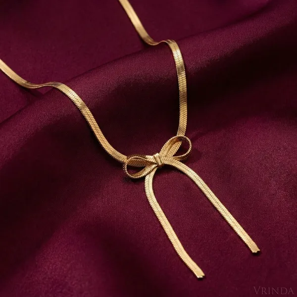 Gold_Plated_22_K_Bow_Ribbon_Necklace_For_Women